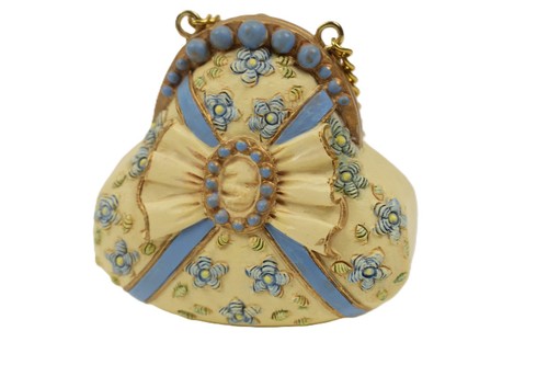 BOLSO Y ZAPATO RA MINIATURA AZUL/MARFIL CON FLORES Y LAZOS - Imagen 3 de 6