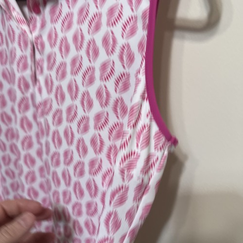 Lady Hagen Women's M Palm Leaf Sleeveless Golf Polo White Pink Top Shirt EUC - Picture 4 of 9