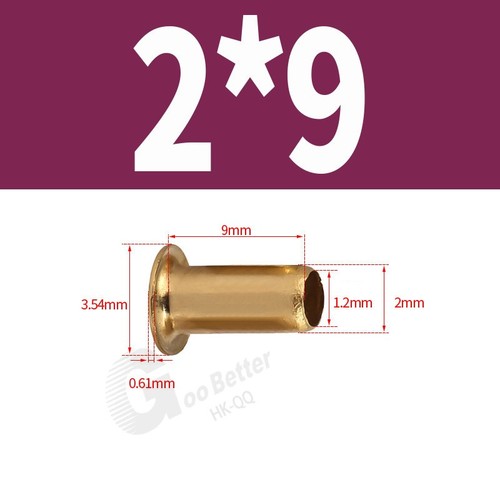 100 x Brass Hollow Tubular Rivets Eyelet M0.9/1.3/1.5/1.7/2/2.3/2.5/3/4/5/6 DIY - Picture 30 of 81