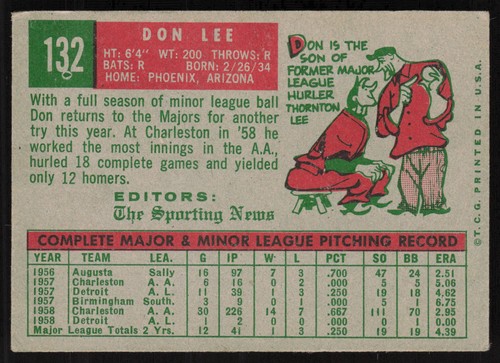 1959 Topps Don Lee #132 - Bild 2 von 2