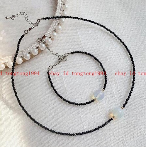 Natürliche 3mm Schwarz Spinell Runde Edelstein Perlen Halskette Armband 18/7.5" - Bild 7 von 23