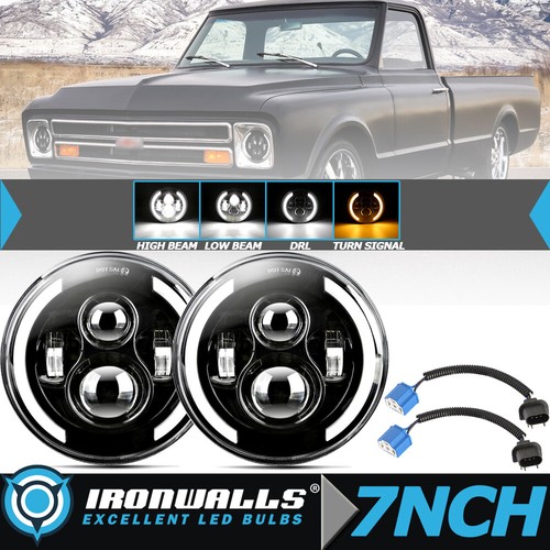 2x 7" pulgadas redondos 105W faros LED HI-LO DRL para camioneta Chevy C10 Camaro - Imagen 1 de 12