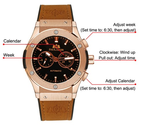 Hommage Leder/Kautschuk Armband Kalender Paulareis Herren Automatik Mechanische Uhr - Bild 8 von 12
