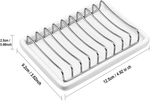 Ceramic Soap Dish with Stainless Steel Drain Tray Self Draining Soap Holder Spon - Picture 2 of 12