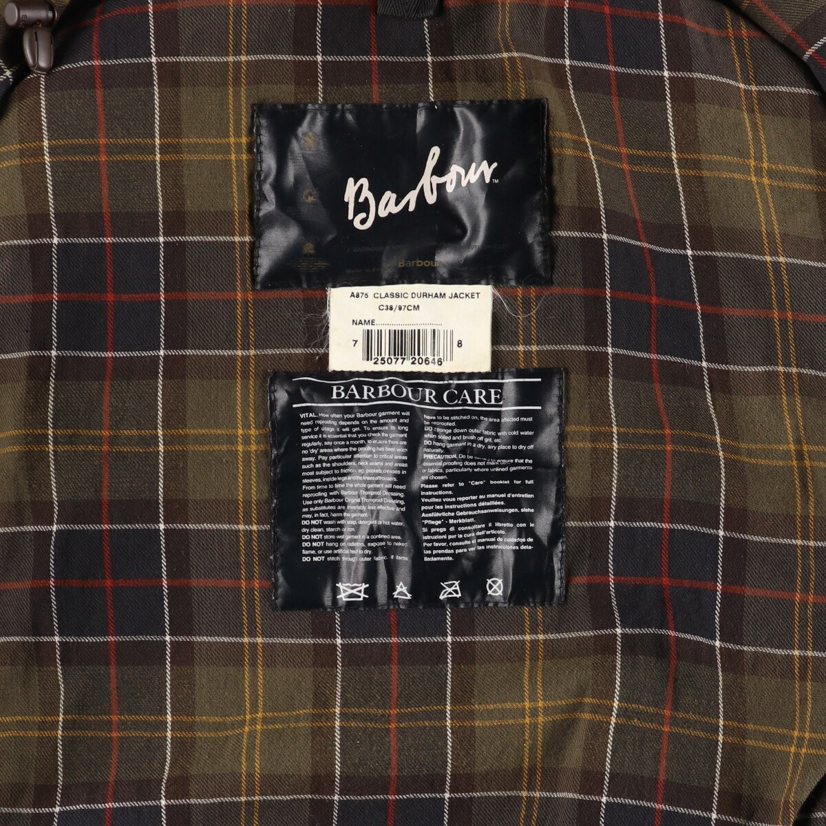 バブアー　barbour CLASSIC DURHAM JACKET C38 OLI.jpg