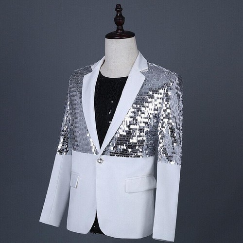 Mens Glitter Sequin Suit Jacket Notch Lapel Blazer Tuxedo Single Breasted Casual - Bild 4 von 6