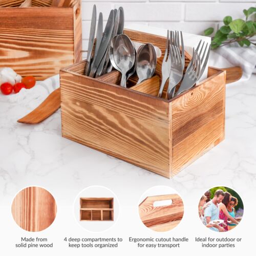 Wood Utensil Holder and Napkin Organizer For Kitchen Counter - Silverware Cad... - Picture 2 of 9