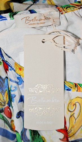 Abito lungo con cintura BELLAMBRA Airy chiffon misto seta stampa limone siciliano 52" L/XL - Foto 15 di 18
