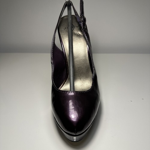 Auberginen Lackleder Plateau Stiletto Schlinge hinten Absätze Größe 7
