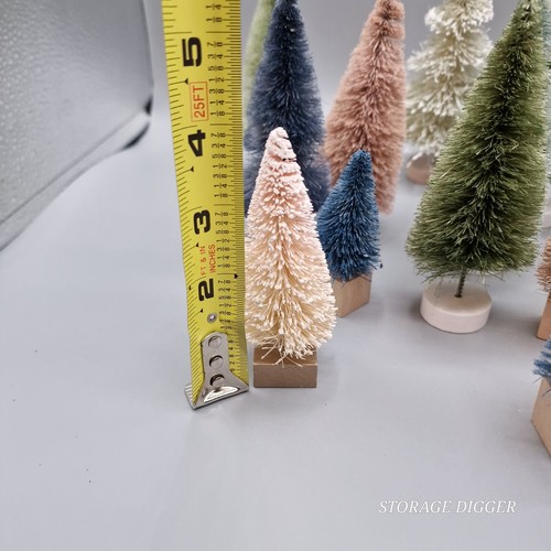 Lot of 22 Mini Christmas Trees Decorative Multicolored Free Standing Wood Bases - Picture 8 of 12