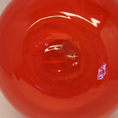 Art Glass Vase Cased Red Handblown 4" Tall Cobalt Rim - Picture 4 of 4