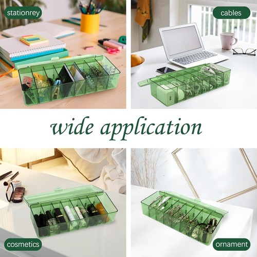 Plastic Cable Management Box, Desktop Compact Electronics Organizer with Lid Gre - Picture 4 of 7