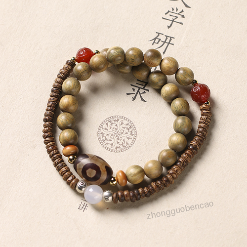 金丝檀木/绿檀木双圈念珠手串文玩男女手链 Wood Beads Natural Bracelet Unisex Chinese Style - Picture 2 of 8