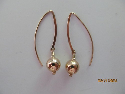 Long Fashion Wire Earrings, Gold Filled with a 9mm Gold Filled Balls - Picture 3 of 5