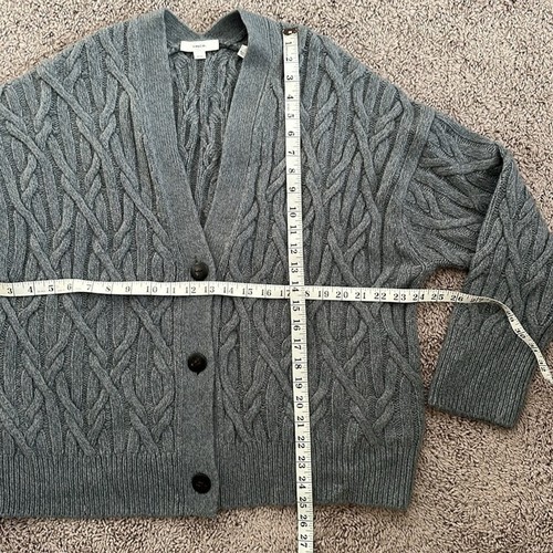 Vince Damen ineinandergreifende Strickjacke aus Woll-Kaschmir-Mischung mit Zopfmuster in Grau Größe XL - Bild 12 von 12