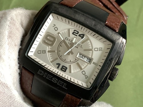 DIESEL DZ-1216 DAYDATE Silver Dial 10 ATM Brown Leather/Blk/Blk QUARTZ MEN WATCH - Picture 7 of 19