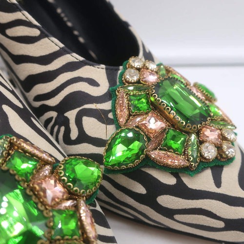 Dries Van Noten Jeweled Zebra Print Suede Pumps Size 39 Pointed Toe Heels - Picture 3 of 14