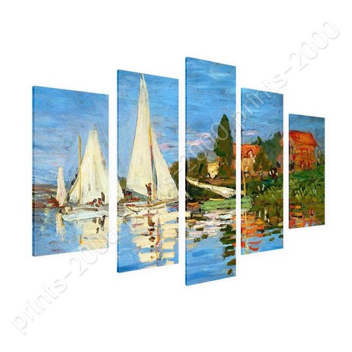 Regatta bei Argenteuil von Claude Monet | Fertig zum Aufhängen Leinwand | 5 Paneele Wandbild - Bild 3 von 6