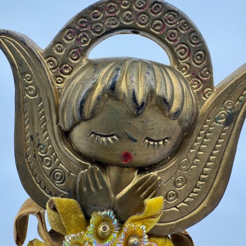 Vintage Christmas Push Pin Angel Ornaments Trio Gold Pink & Teal Sequins Beaded - Picture 5 of 14