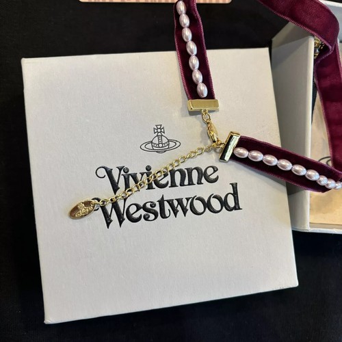 Vivienne Westwood Aleksa Choker in gold wine velvet lilac pearl crystal drop - Picture 11 of 13