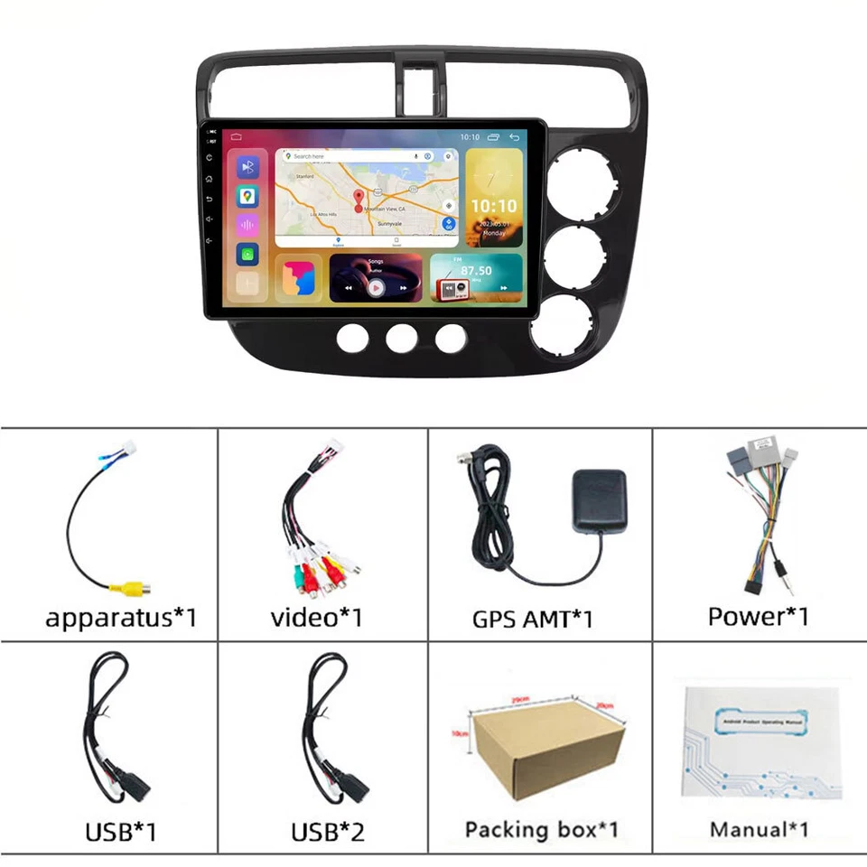 Wireless Carplay 4-64G Android For Honda Civic 2000-2005 Car Stereo Radio GPS - Изображение 2 из 4
