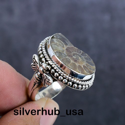 Natural Ammonite Fossil Shell 925 Sterling Silver Ring Jewelry All Size SA-119 - Picture 2 of 8