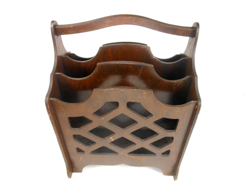 Vintage Wood Magazine Rack 1940s Pierced Openwork 4 Slot - Picture 5 of 13