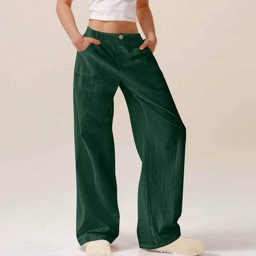 Womens Cotton Linen Wide Leg Pants Baggy Elastic Waist Casual Comfy Lightweight - Picture 9 of 11
