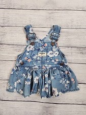 OshKosh B'Gosh Vestbak Overall Dress Girls Size 3-6 Months Blue Pink Floral