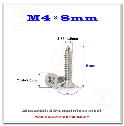 M2 M3 M4 304 Edelstahl Kreuzschlitz Senkkopf Blechschrauben Holzschrauben - Bild 17 von 23