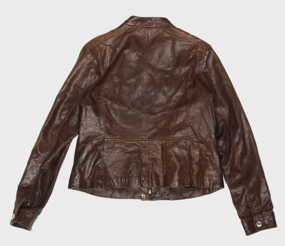 Chaqueta de moto de cuero marrón rico KNOLES & CARTER cremallera a presión para mujer talla XXL/298 Foto 3 de 4