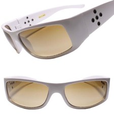 True Vintage Biker Motorcycle Riding Wrap Around White Mens Sport Sunglasses