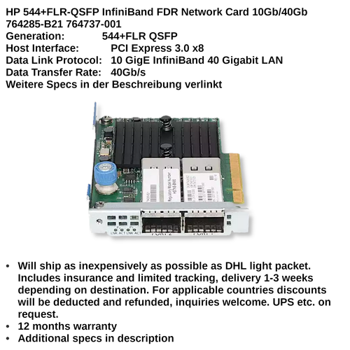 HP 544+FLR-QSFP InfiniBand FDR Network Card 10Gb/40Gb 764285-B21 764737-001 - Afbeelding 2 van 4