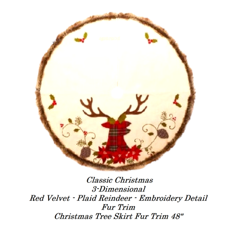 3-dimensionaler rot karierter Rentier Weihnachtsbaum Rock Fellbesatz 48" - Bild 5 von 5