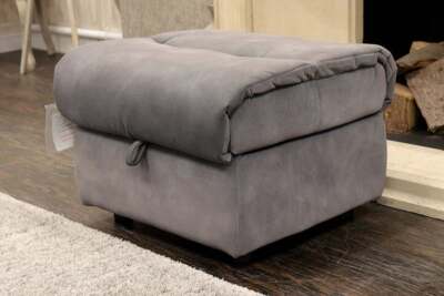 Maine Premium ''silbergrau'' weicher Stoff - Fußhocker mit Stauraum