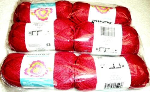 Bernat Cotton Handicrafter Yarn Lot of 6 Skeins #4 COUNTRY RED