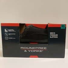 Roundtree  Yorke Mens Premium Slippers Memory Foam Black X-Large 13-14 Open Box