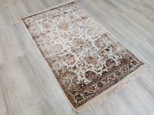 Vintage 3 x 5 ft Silk-on-Silk Hand Knotted Rug 100% Silk Oriental Beige 93x152 - Picture 18 of 24