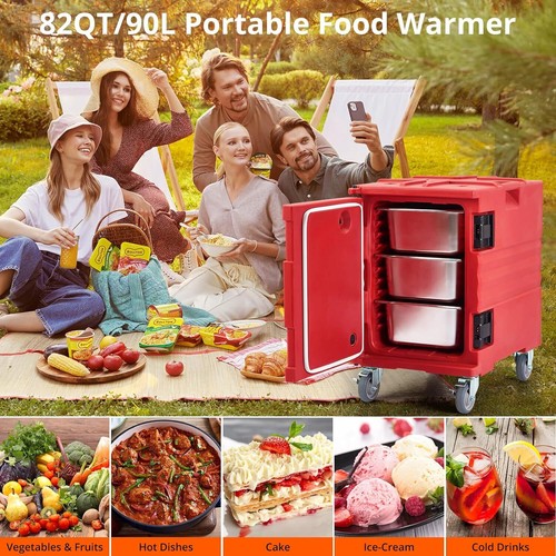 82 QT Hot Box Food Warmer Insulated Food Pan Carrier for Double Pan w/Wheel - Picture 24 of 27