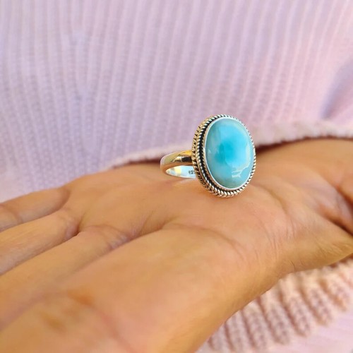Larimar Silberring, Sterling Silber Larimar Ring, Handarbeit Damenring Modern - Bild 1 von 10