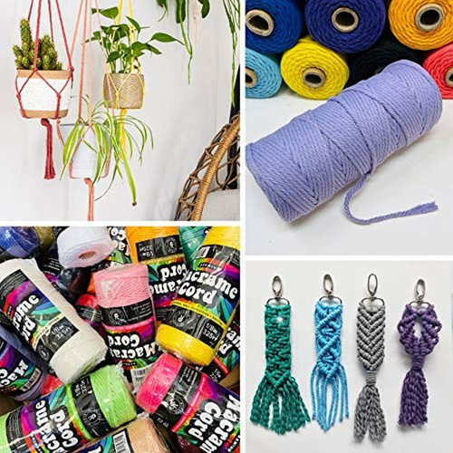100% Cotton Cord Rope for Macrame 3mm Natural and Colored Craft String Yarn - Picture 7 of 214