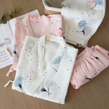 Women's 100 Gauze Cotton Double-layer Pajamas Set Short Sleeved Pajamas-