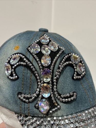 Baseballmütze Kappe Denim Fleur de Lis Blume Kunstdiamant funkelnde Heilige Symbol - Bild 6 von 9