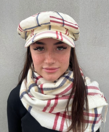 Baker Boy Hat Newsboy Cap Red Navy Check Holiday Hat by CRAGGI - Picture 3 of 6