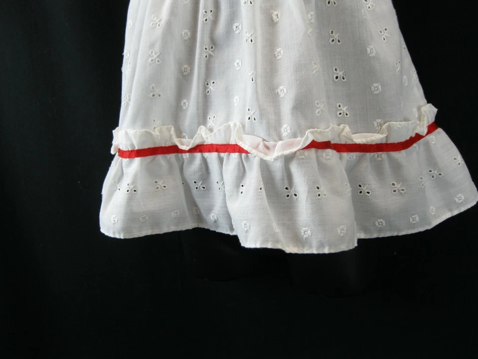 Vestido vintage primavera Páscoa Alexis bebê menina ilhós branco acabamento vermelho 12M 21-24 libras EUA - Imagem 4 de 4