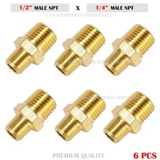 Brass Fitting Reducing Hex Nipple NPT 1/2" Male x 1/4" Male Fuel,Oil,Gas ( 6 PC)