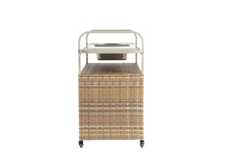 Outdoor Bar Table, Wicker Bar Cart with Cabinet, Patio Serving Cart for Garden B - Picture 8 of 12