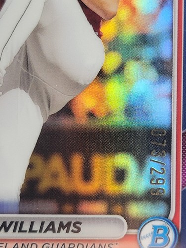 2024 Bowman Chrome Gavin Williams Fuchsia Refractor /299 #77 RC CLE Guardian - Picture 2 of 3