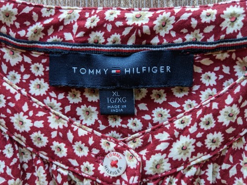 NUOVO Tommy Hilfiger XL blusa floreale con bottoni rosso bianco leggero fluido donna - Foto 8 di 10