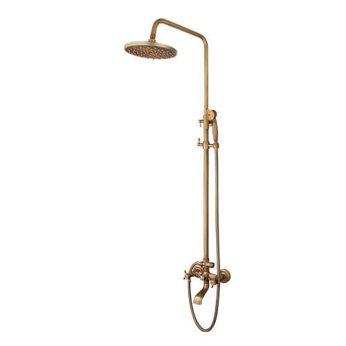 Antique Brass Vintage Wall Mounted Shower Head &Handshower Set Tub Mixer Faucet - Picture 4 of 12